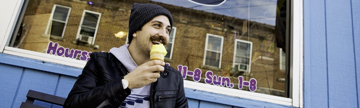 Man eating ice-cream cone in West Virginia