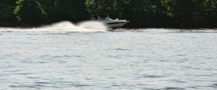 A speedboat on Ohio River, West Virginia