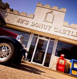 Vintage car parked outside J.R.'s Donut Castle, WV