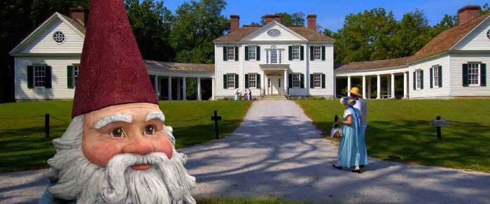 The Gnome visits the white Palladian mansion at Blennerhassett Island, West Virginia