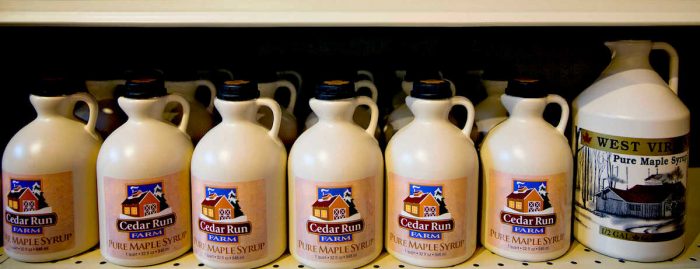 Jugs of Pure West Virginia maple syrup