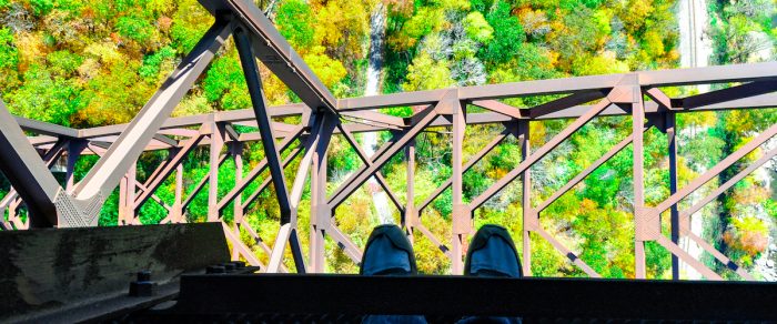 Looking down into the New River Gorge on a Bridge Walk, WV