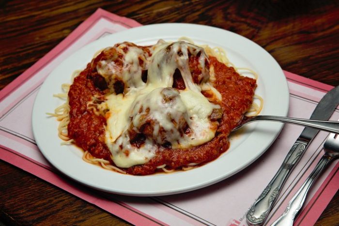A plate of spaghetti and meatballs from Muriale's Italian Kitchen