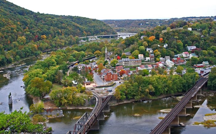 Aerial shot of Harpers Ferry Amtrak 