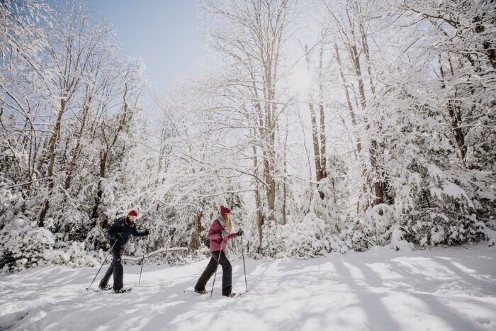 Snowshoeing, couple