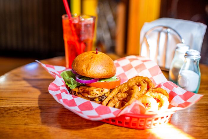 The Corner Shop, burger and fries