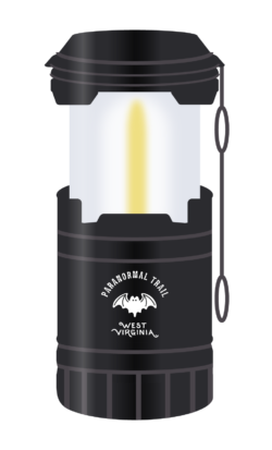 official Paranormal Trail lantern. The front of the lantern has the Paranormal Trail logo.
