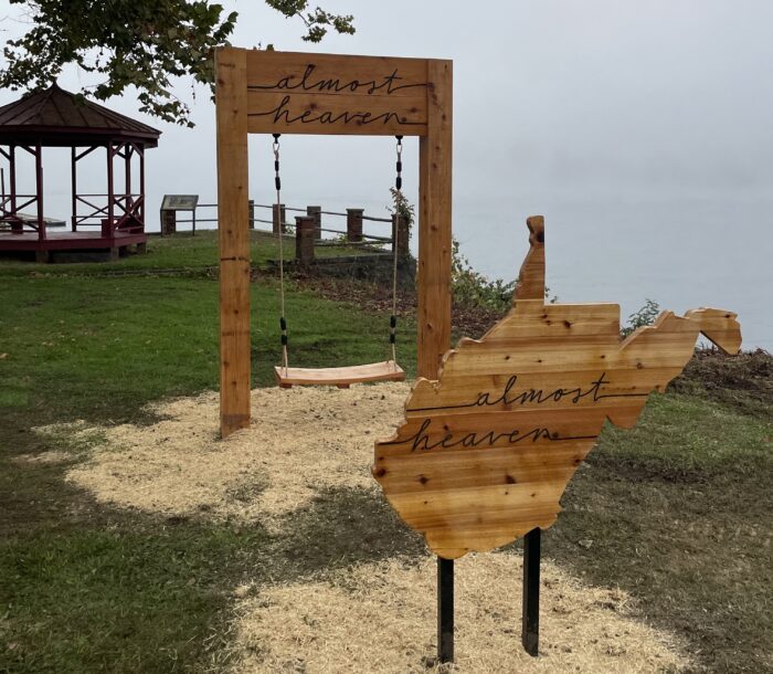 Wellsburg Almost Heaven Swing with gazebo and fog in the background