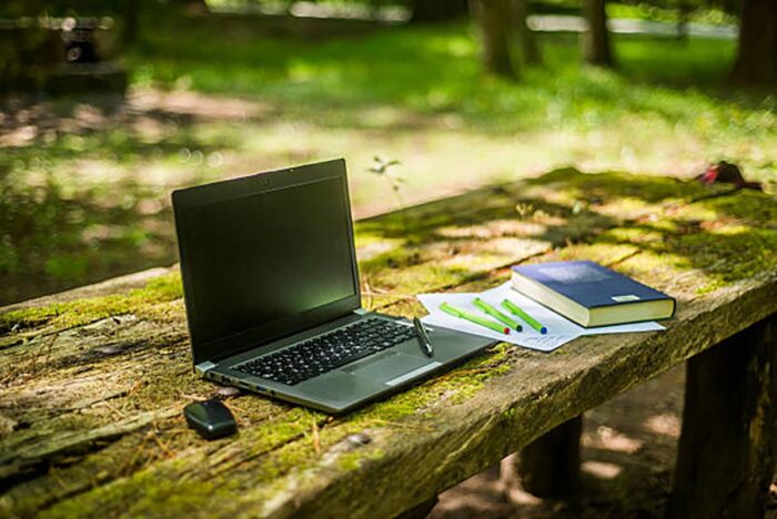 desk in the woods