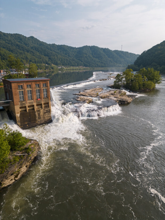 Aerial view of Kanawha Falls in the Summer